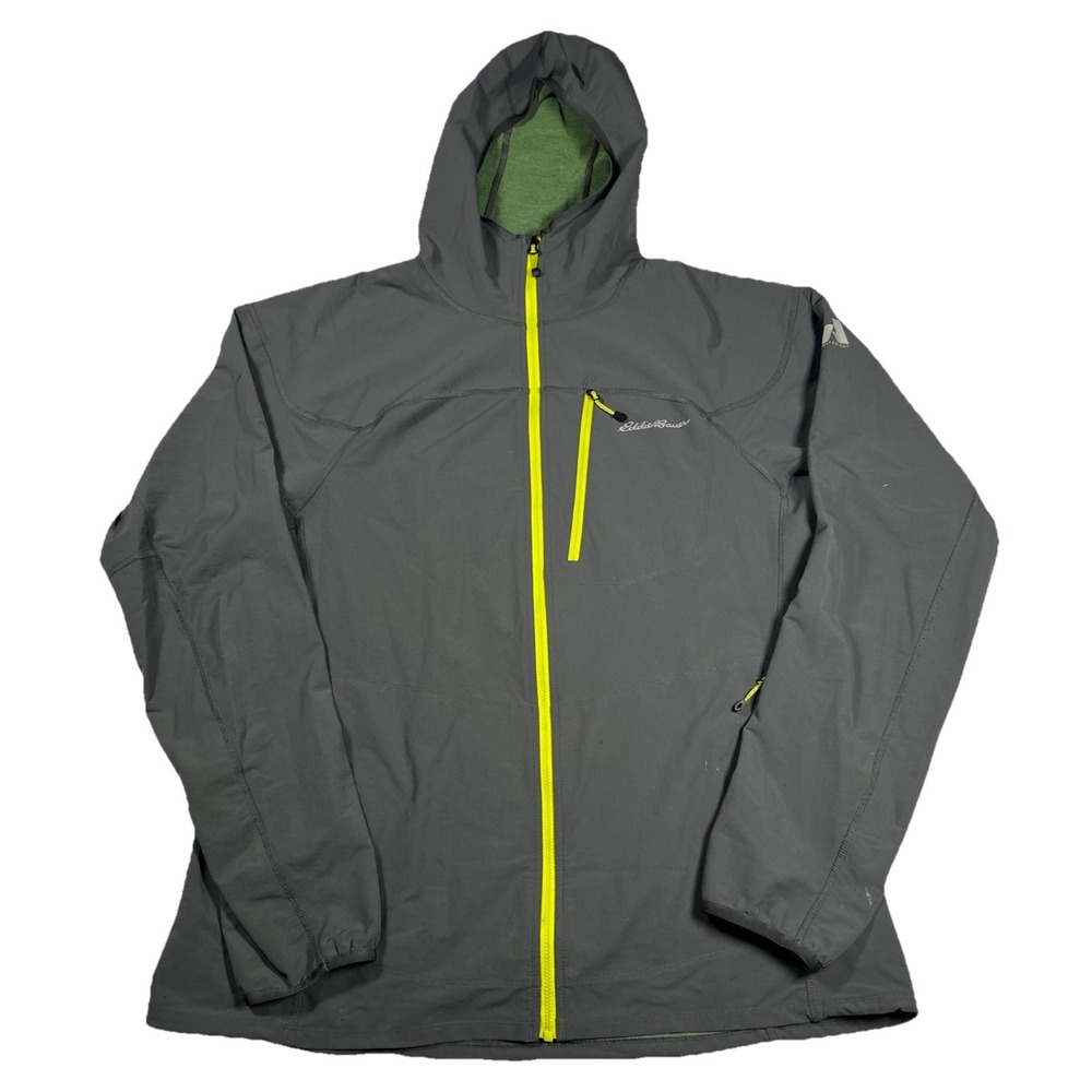 Eddie Bauer First Ascent Jacket Mens Large Grey‎ Neon Full Zip Hooded Softshell